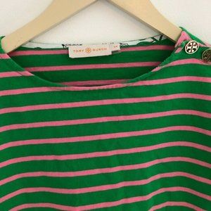 Tory Burch Boat Neck Top - Green & Pink Stripe